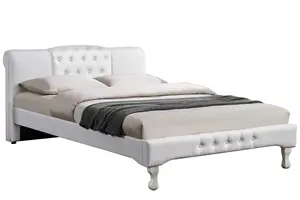 Light Bed Double King Size Light Grey Crushed Velvet Fabric Upholstered Soft Platform Sleigh Bed With Diamond Buttons