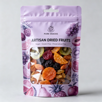 Duurzame plastic ziplock zakjes, vochtbestendig, food grade, staande pouches, hersluitbare verpakkingen voor gedroogd fruit en noten