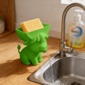 Porta Spugne da Cucina a Forma di Mucca Stampato in 3D – Organizzatore per Spugne Auto-Drenante da Lavello e Piano di Lavoro, Design a Mucca - Product Image 1