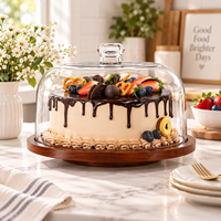 Meilleures ventes : Support à gâteau rond en bois d'acacia avec cloche en verre, présentoir à desserts pour boulangerie et café