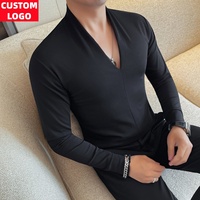 T-shirt blanc à manches longues et col en V pour homme, coupe ajustée, idéal comme sous-vêtement pour l'automne – Vente en gros et personnalisation