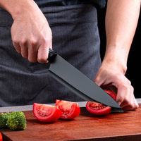 Couteau de chef de 8 pouces en acier inoxydable, couteau de cuisine tranchant, revêtement antiadhésif noir, acier au carbone, couteau de cuisine artisanal pour couper