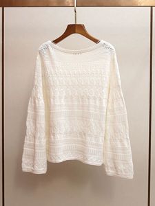 <span class=keywords><strong>Pull</strong></span> en maille ajourée <span class=keywords><strong>blanc</strong></span> élégant - Haut ample à manches longues et <span class=keywords><strong>col</strong></span> <span class=keywords><strong>bateau</strong></span> avec lettrage en relief pour femme - Product Image 4