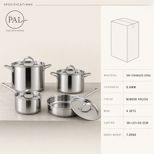 Juego de Utensilios de Cocina de Acero Inoxidable 304 Directo de Fábrica, Base Compuesta con Acabado Espejo, Cacerola, Sartén, Olla para Leche para Hotel - Product Image 4