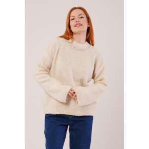 Pull doux pour femme couleur pierre, manches longues, anti-boulochage, style décontracté, calibre 14 GG - Product Image 2