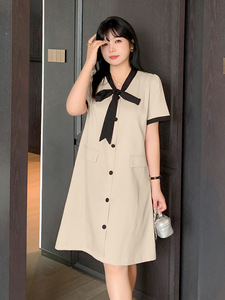Grande taille femmes petit Style parfumé à lacets robe douce 2025 été nouvelle viande couverte jupe trapèze - Product Image 4