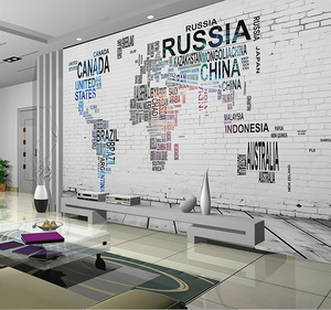 Mural de Pared Art Deco Personalizable con Mapa del Mundo en Tipografía de Texto sobre Pared de Ladrillo <span class=keywords><strong>Blanco</strong></span>, Nombres de Países para Oficina, Vestíbulo, Hogar y Espacios Públicos - Product Image 4