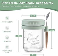Wishome Lot de 4 pots à overnight oats avec cuillère, récipients en verre gradués, tasses à yaourt portables pour flocons d'avoine, céréales, salade de fruits
