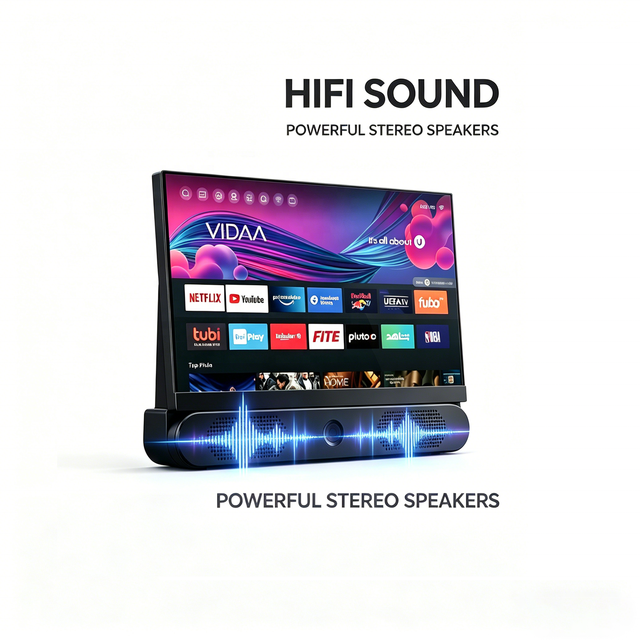 Portable 24 Inch Smart TV Rechargeable Wireless Battery Powered Television with Hi-Fi Soundbar VIDAA for Outdoor Travel
