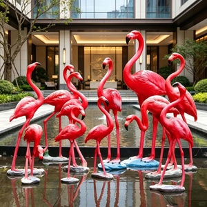 Ensemble de sculptures de flamants roses en fibre de verre en gros, plusieurs tailles, statues d'oiseaux roses en résine, sculpture d'animaux d'extérieur étanche pour aménagement paysager - Product Image 1