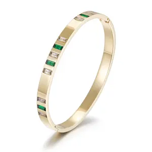 Gelang Bangle Batu Hijau Zamrud Berlapis Emas 18K