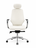 Chaise de bureau de direction moderne à dossier haut en cuir PU blanc, ergonomique, pivotante, avec appui-tête et base en aluminium
