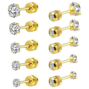 Pendientes de circonita cúbica, 5 pares, con engaste de garra redonda y cierre de rosca, unisex, para uso diario - Product Image 3