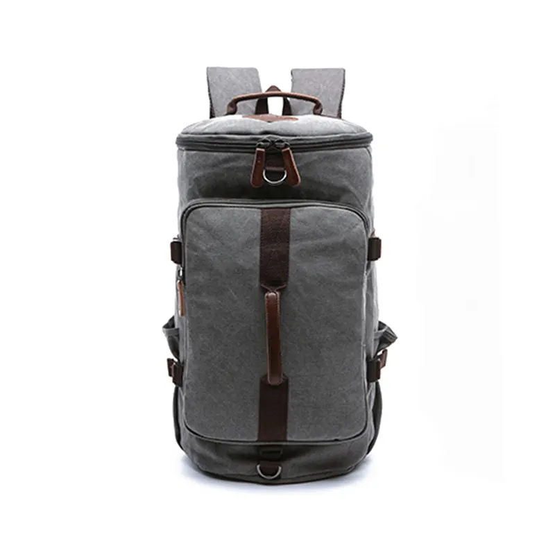 China Manufacture campus school book bag casual high quality backpack grey canvas cylinder backpack