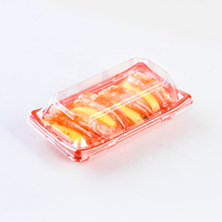 Boîte à sushi rouge personnalisée en usine, emballage en blister recyclable, livraison de nourriture de restaurant, conteneur à sushi jetable avec couvercles