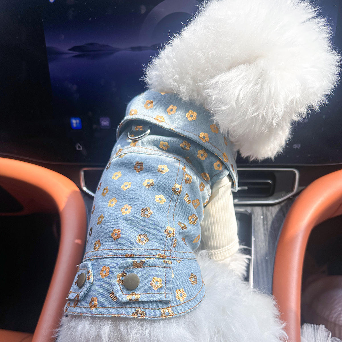 Bronzing small flower denim jacket