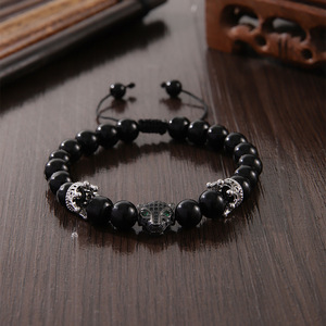 European Style Leopard Head Crown Black <b>Beaded</b> <b>Bracelet</b> For Men Copper Alloy Jewelry Engagement Gift - Product Image 2