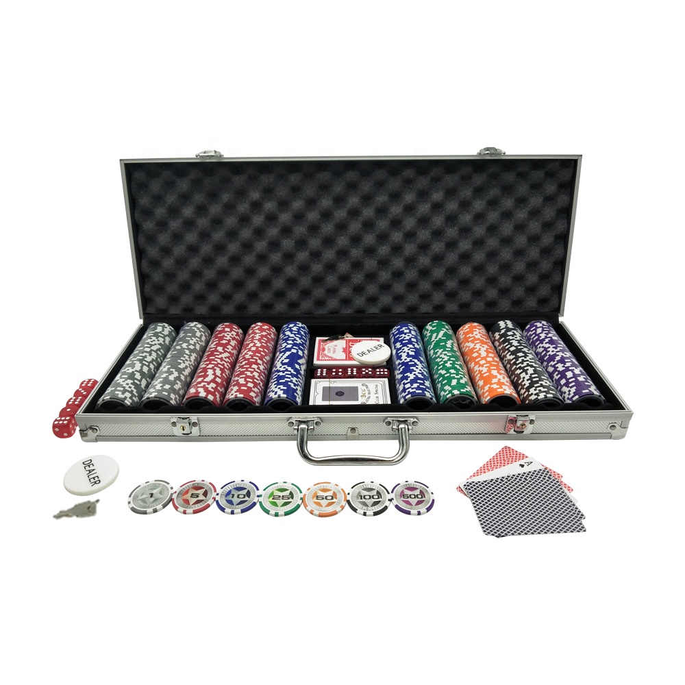 Set Poker 500 Kepingan Termasuk 2 Dek dan Dadu Kasino Dalam Kotak Aluminium