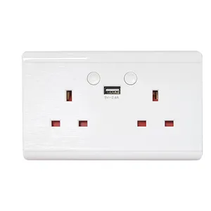 High quality 13A Brushed white PC panel tuya smart socket wifi uk usb socket with CE/ROHS/BS1363 In stock