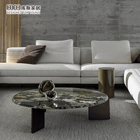 Table à thé en acier inoxydable avec design en marbre naturel Ensemble de tables à café rondes modernes de luxe en pierre frittée en métal