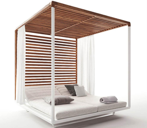 Muebles de exterior con dosel moderno tumbona diván marco de aluminio cojín sillón impermeable tumbona de lujo cabaña de playa - Product Image 4