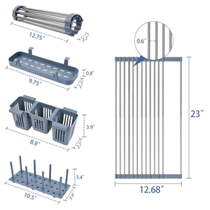 Nhà bếp có thể gập lại rollable trên bồn rửa mở rộng cuộn lên món ăn <span class=keywords><strong>cup</strong></span> khô drainer chủ <span class=keywords><strong>Rack</strong></span> với 2 lưu trữ giỏ - Product Image 2