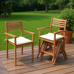 Teak <b>Garden</b> <b>Chairs</b> <b>Stackable</b> Outdoor Furniture Cream Cushion Standard Design - Product Image 2