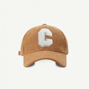 Quilted Winter Thick Corduroy Custom Logo Vintage Letter C Patch Unisex Men's Women Solid Color Polo Formal Baseball Fan Cap Hat