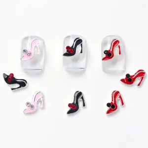 wholesale New trendy Nail Alloy nail diamond Valentine's Day ballet shoes High heels 3D press on nail accessories and charms