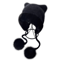 Luxuriöse Damen-Handstrickmütze aus Wollmischung mit Nerz- und Fuchsfellbesatz Winter-Beanie Warm Thermisch Ohrenschutz Modisch Funktional