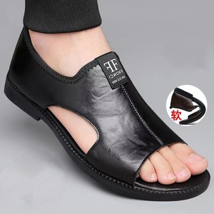 <span class=keywords><strong>Sandales</strong></span> en <span class=keywords><strong>cuir</strong></span> multicolores pour hommes - Chaussures décontractées respirantes à bout ouvert et à double usage - Product Image 2