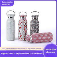304 acier inoxydable isolé tasse à main grande capacité Portable extérieur Pot à la mode diamant incrusté classique inclus-vente en gros
