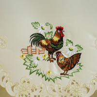 Nappe de table classique en polyester tricoté jacquard floral pour les fêtes d'hiver et de Pâques, idéale pour les dîners formels, motif poulet et coq