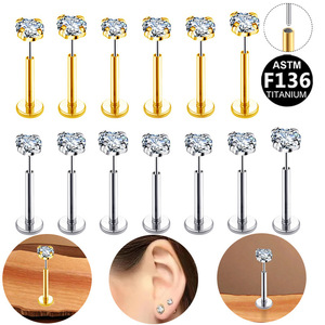 Piercing de lèvre en titane G23 avec zircone ronde, clou simple pour piercing corporel, boucle d'oreille unisexe pour usage quotidien - Product Image 3