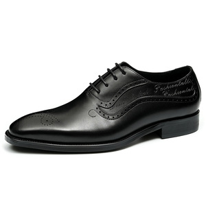 Chaussures habillées Oxford en cuir marron pour hommes, bout rond, à lacets, respirantes, dessus en cuir véritable, semelle extérieure en caoutchouc, pour le travail, toutes saisons - Product Image 2