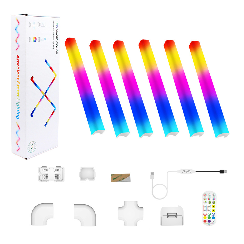 Neu 6PCS Dimmbare DIY Line Glides Wand leuchte RGB Smart Const ellation Wand leuchten Multi color Segmented Control Game Music Sync