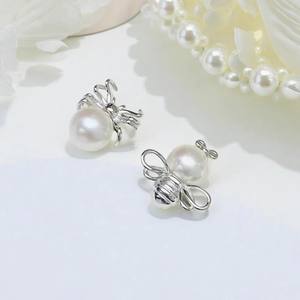 22507DIY Pearl Accessories S925 <b>Silver</b> <b>Bee</b> Earnail with 6-7mm Round Beads Empty Stand and Fashionable Round Beads <b>Earrings</b> - Product Image 3