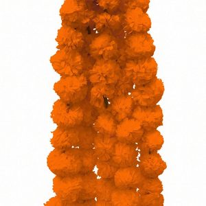 Guirnalda de Flores de Genda Naranja Esponjosas, Paquete de 5, Decoración Artificial Colgante para Hogar, Oficina, Templo, Arco, Pared - Product Image 1