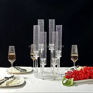 Cluster Pillar Votive Round Candle Holder Modern Clear Crystal Candelabra Centerpieces 5 Arm Crystal with LED Candles