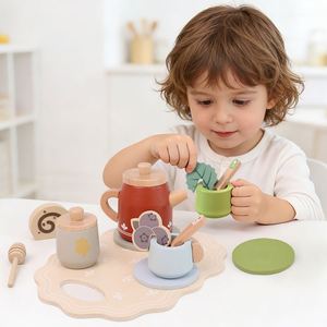 Ensembles de jeu de cuisine pour petites filles, design unisexe, bois lisse, cadeau d'anniversaire pour tout-petits, ensemble de thé en bois - Product Image 2