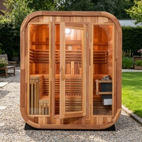 Ensemble complet de sauna traditionnel à vapeur humide, cube panoramique, construction en bois massif, sauna extérieur pour 4 à 6 personnes