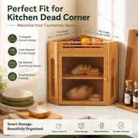 Boîte à pain d'angle en bambou personnalisée, double couche, anti-poussière, grande capacité, meuble de rangement de comptoir de cuisine avec porte en acrylique