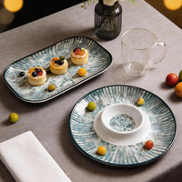 Service de table en mélamine Bestwares Factory Wholesale, style Japandi moderne, gris bleu moucheté, aspect céramique, texture ondulée