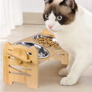 Soporte de madera elevado para comederos de mascotas, estación de alimentación doble para gatos - Product Image 1