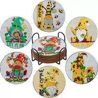 Sous-verres de peinture diamant 5D DIY, lot de 6 pièces avec support métallique, motif paysage de gnome de Noël, kit de bricolage à poinçonnage complet pour décoration de table à la maison