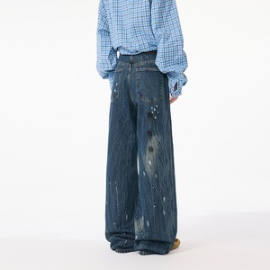 Pantalones Unisex de Mezclilla con Diseño de Salpicaduras de Pintura, Estilo Urbano, Cintura Media, Corte Recto, Holgados, Estilo Americano, para Otoño e Invierno - Product Image 5