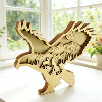 Décoration de table en bois 3D en forme d'aigle - Art moderne de paysage forestier et montagneux multicouche avec technique de découpe