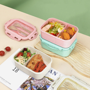 Boîte à lunch portable en fibre de paille de blé écologique, avec couverts (cuillère et fourchette) - Product Image 2