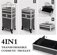 Nouvelle conception, valise à roulettes 4 en 1 pour le maquillage, boîte de rangement cosmétique, chariot de voyage pour les ongles, organisateur avec roulettes et panneau acrylique