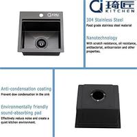 Évier de bar en acier inoxydable noir moderne, avec lave-tasses intégré, pour comptoir de cuisine, rectangulaire, finition brossée, cuve unique, avec robinet - Vente chaude